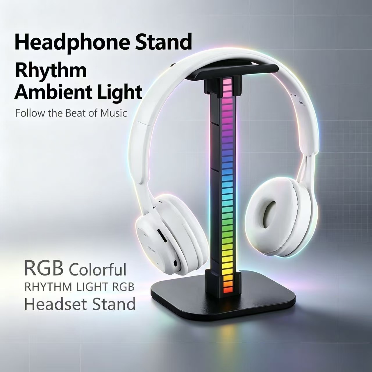 Photography Lighting Game - USB-Gaming-Kopfhörerständer mit RGB-Rhythmuslicht, abnehmbarer Desktop-Headset-Halter für